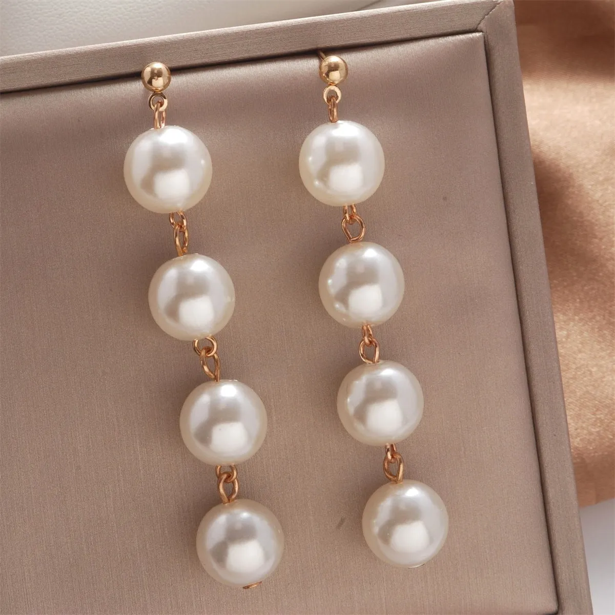 Pearl & 18K Gold-Plated Linked-Ball Drop Earrings