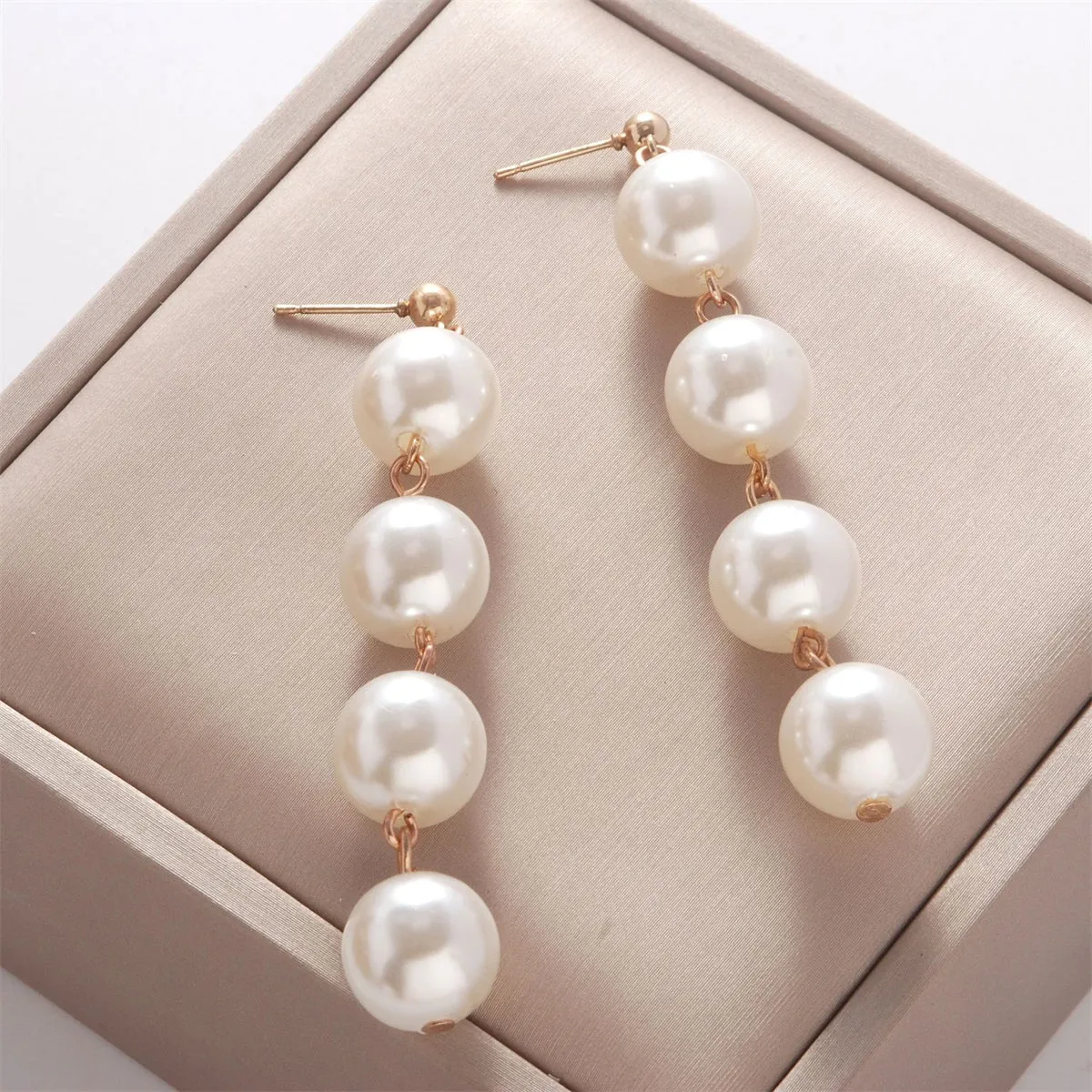 Pearl & 18K Gold-Plated Linked-Ball Drop Earrings