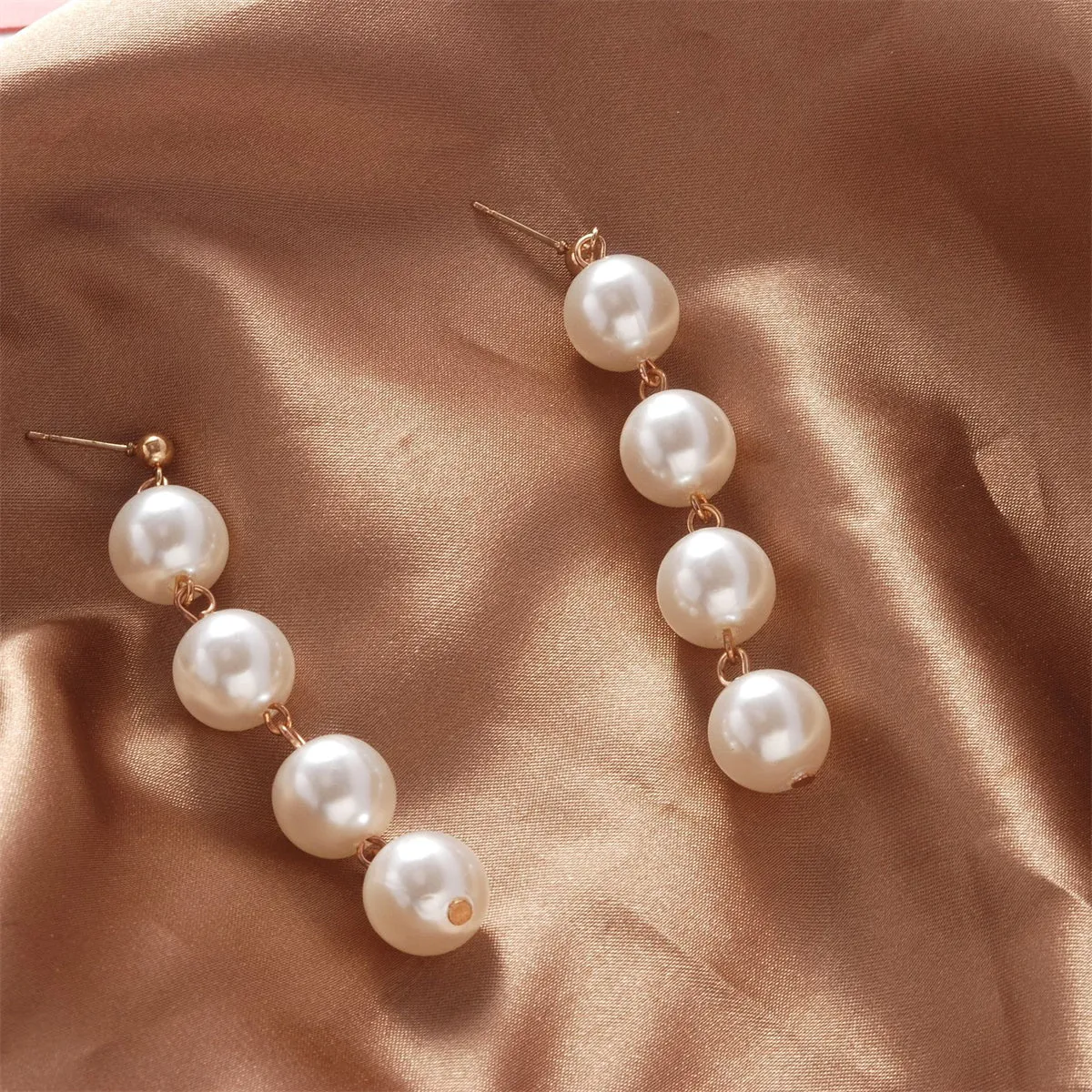Pearl & 18K Gold-Plated Linked-Ball Drop Earrings