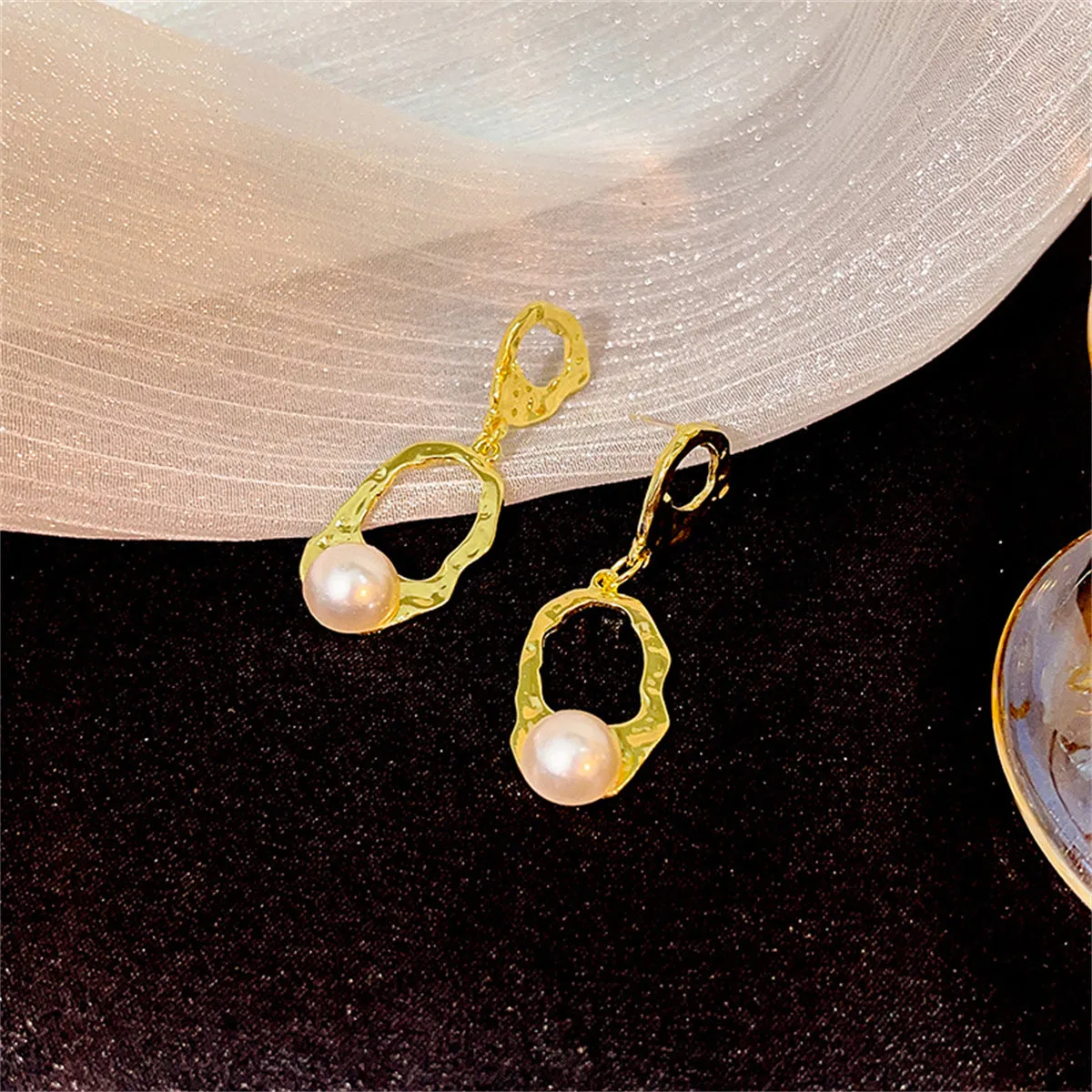 Pearl & 18K Gold-Plated Open Oval Drop Earrings