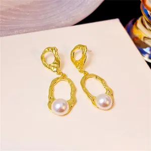 Pearl & 18K Gold-Plated Open Oval Drop Earrings