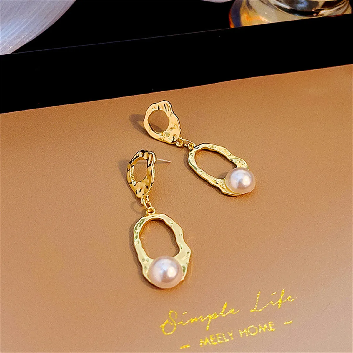 Pearl & 18K Gold-Plated Open Oval Drop Earrings