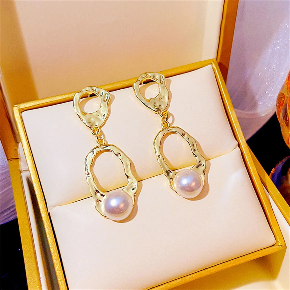 Pearl & 18K Gold-Plated Open Oval Drop Earrings