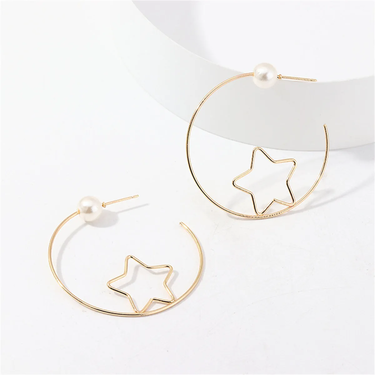 Pearl & 18K Gold-Plated Open Star Hoop Earrings
