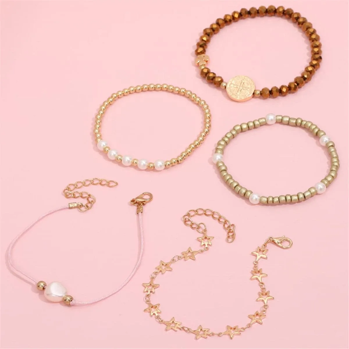 Pearl & 18K Gold-Plated Star Beaded Bracelet Set