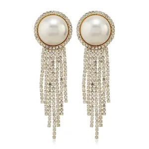Pearl & Cubic Zirconia 18K Gold-Plated Round Tassel Drop Earrings