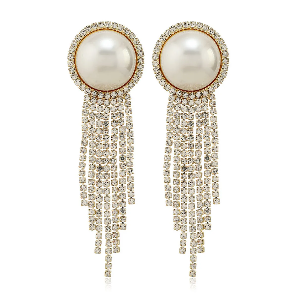 Pearl & Cubic Zirconia 18K Gold-Plated Round Tassel Drop Earrings