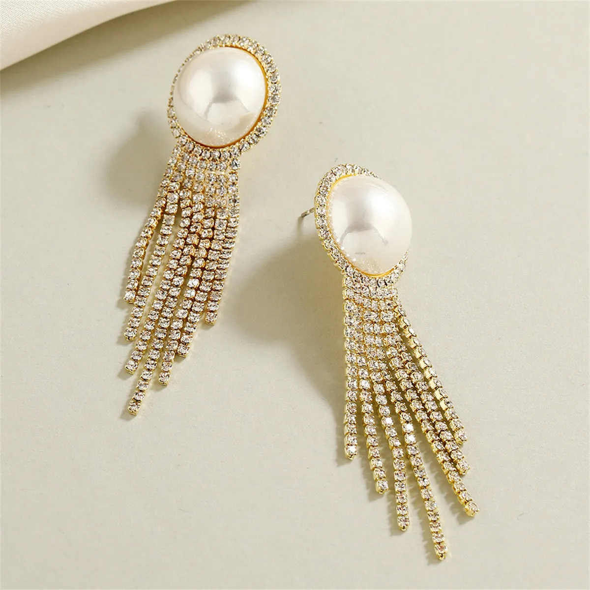 Pearl & Cubic Zirconia 18K Gold-Plated Round Tassel Drop Earrings