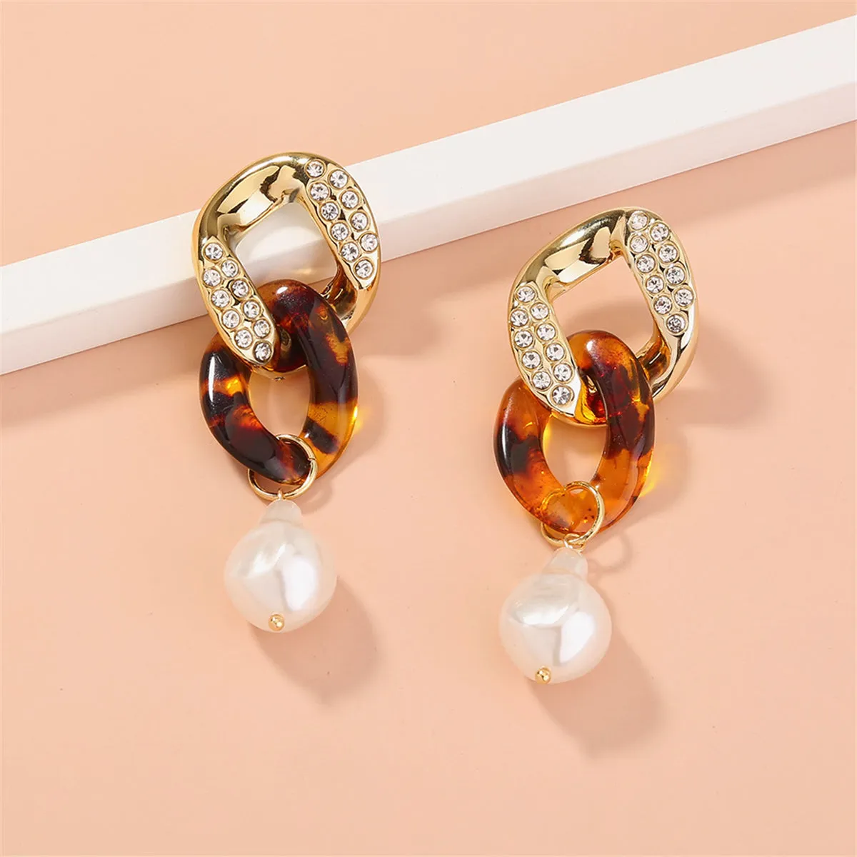 Pearl & Cubic Zirconia Resin 18K Gold-Plated Chain Link Drop Earrings