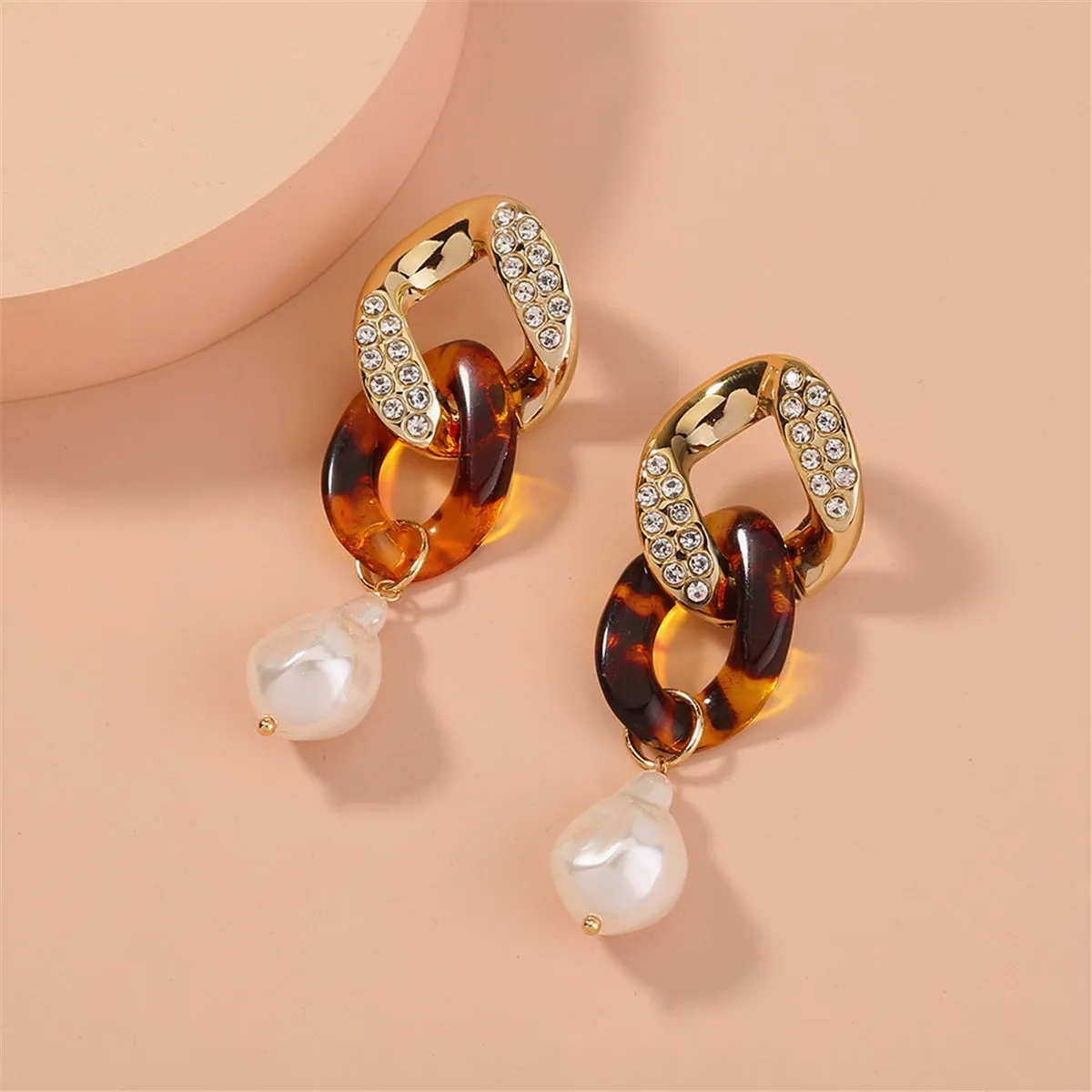 Pearl & Cubic Zirconia Resin 18K Gold-Plated Chain Link Drop Earrings