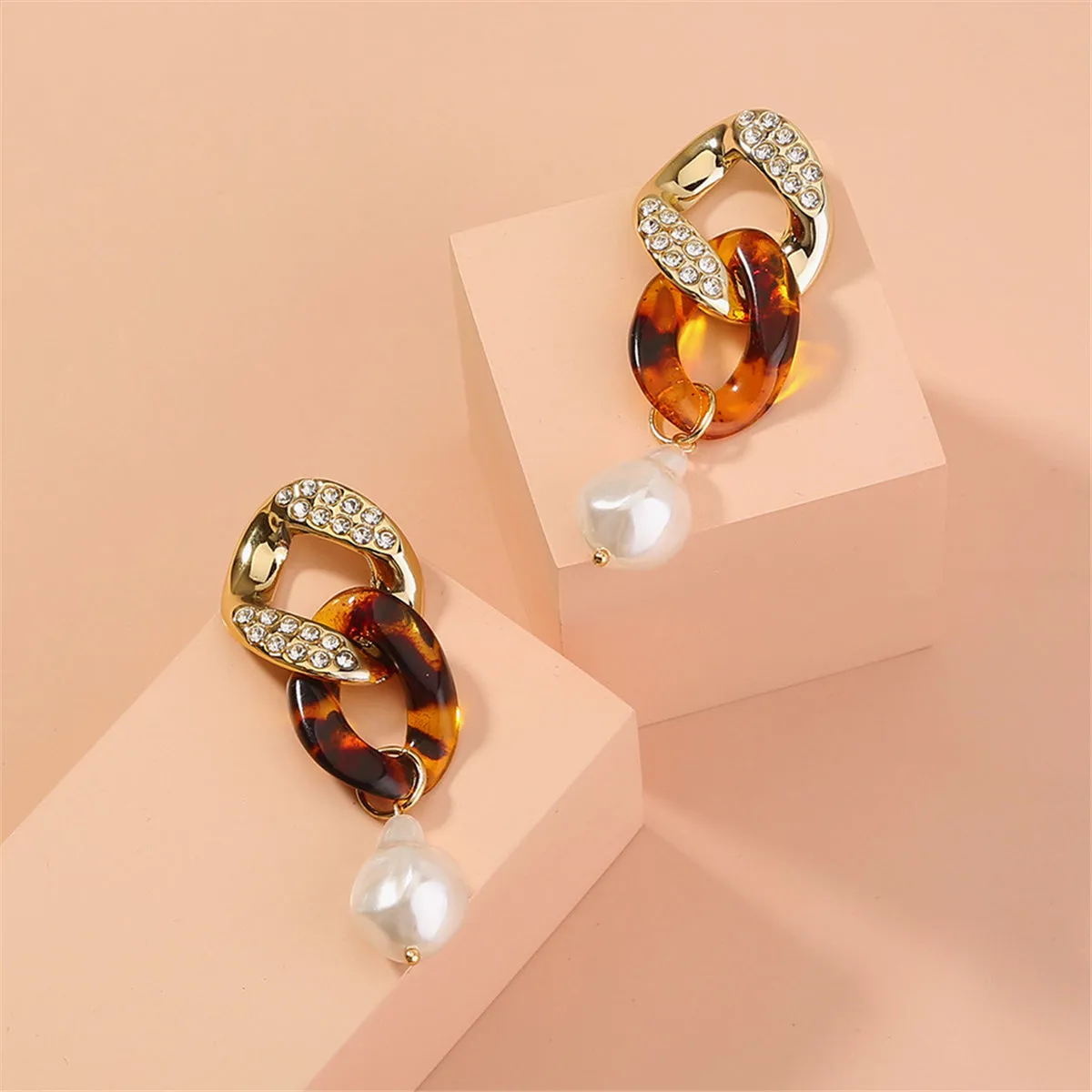 Pearl & Cubic Zirconia Resin 18K Gold-Plated Chain Link Drop Earrings