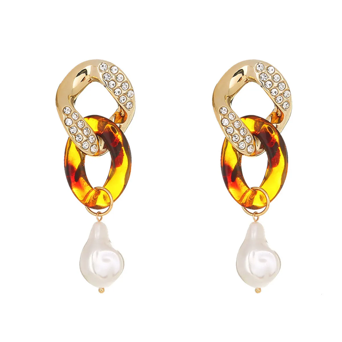 Pearl & Cubic Zirconia Resin 18K Gold-Plated Chain Link Drop Earrings