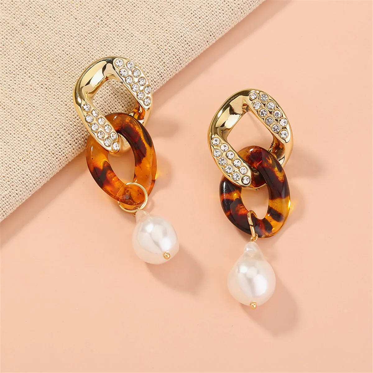 Pearl & Cubic Zirconia Resin 18K Gold-Plated Chain Link Drop Earrings
