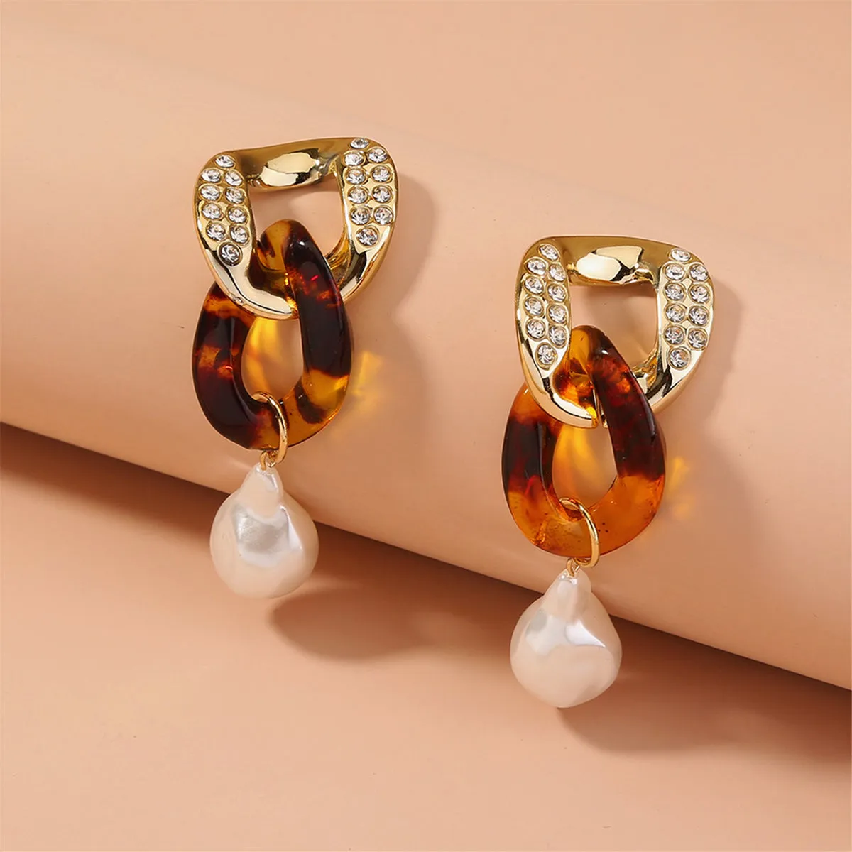 Pearl & Cubic Zirconia Resin 18K Gold-Plated Chain Link Drop Earrings