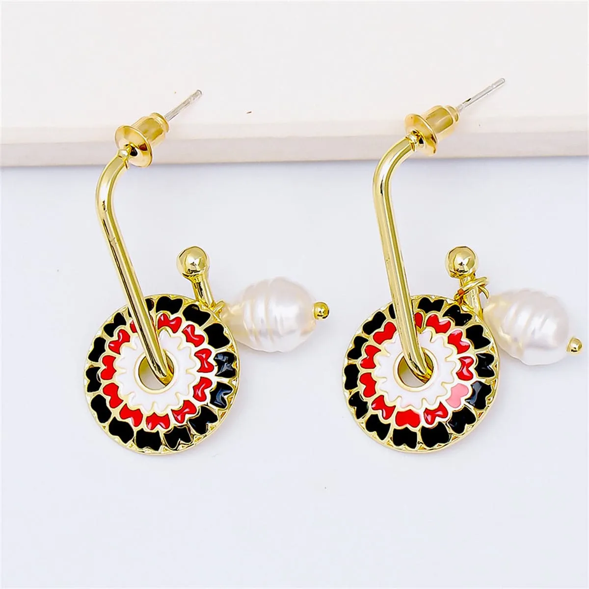 Pearl & Enamel 18K Gold-Plated Flower Drop Earrings