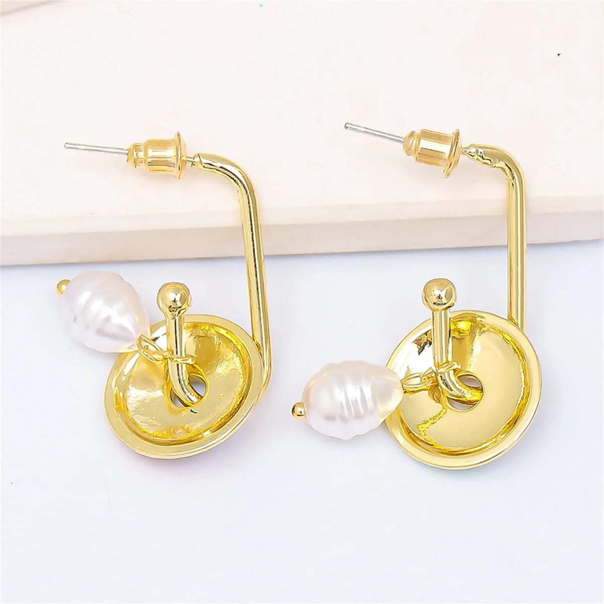 Pearl & Enamel 18K Gold-Plated Flower Drop Earrings