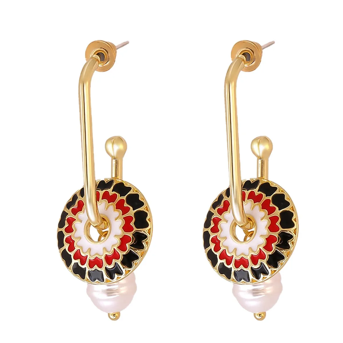 Pearl & Enamel 18K Gold-Plated Flower Drop Earrings