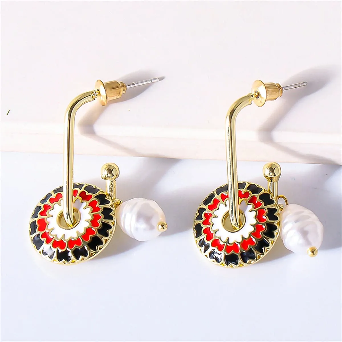 Pearl & Enamel 18K Gold-Plated Flower Drop Earrings