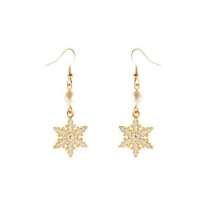 Pearl & Enamel 18K Gold-Plated Snowflake Drop Earrings