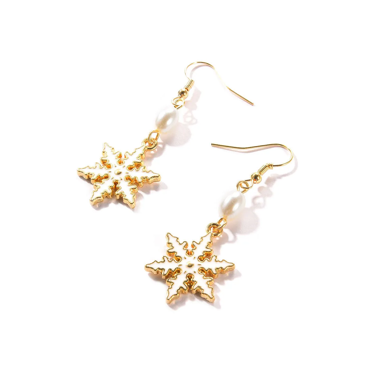 Pearl & Enamel 18K Gold-Plated Snowflake Drop Earrings