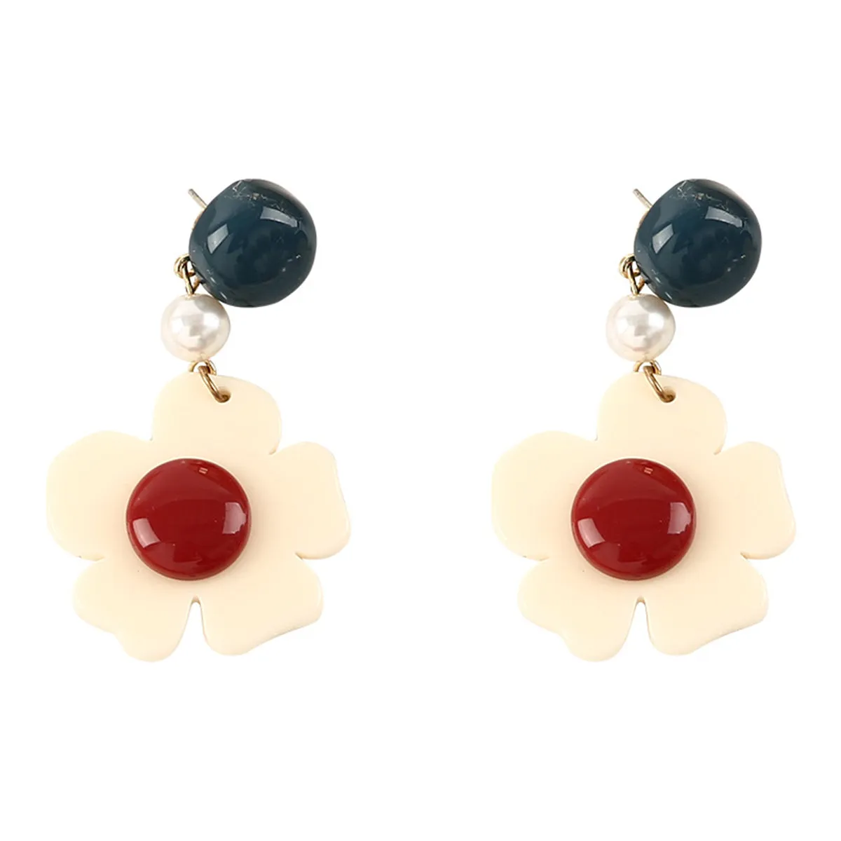Pearl & Resin 18K Gold-Plated Flower Drop Earrings
