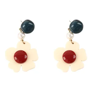 Pearl & Resin 18K Gold-Plated Flower Drop Earrings