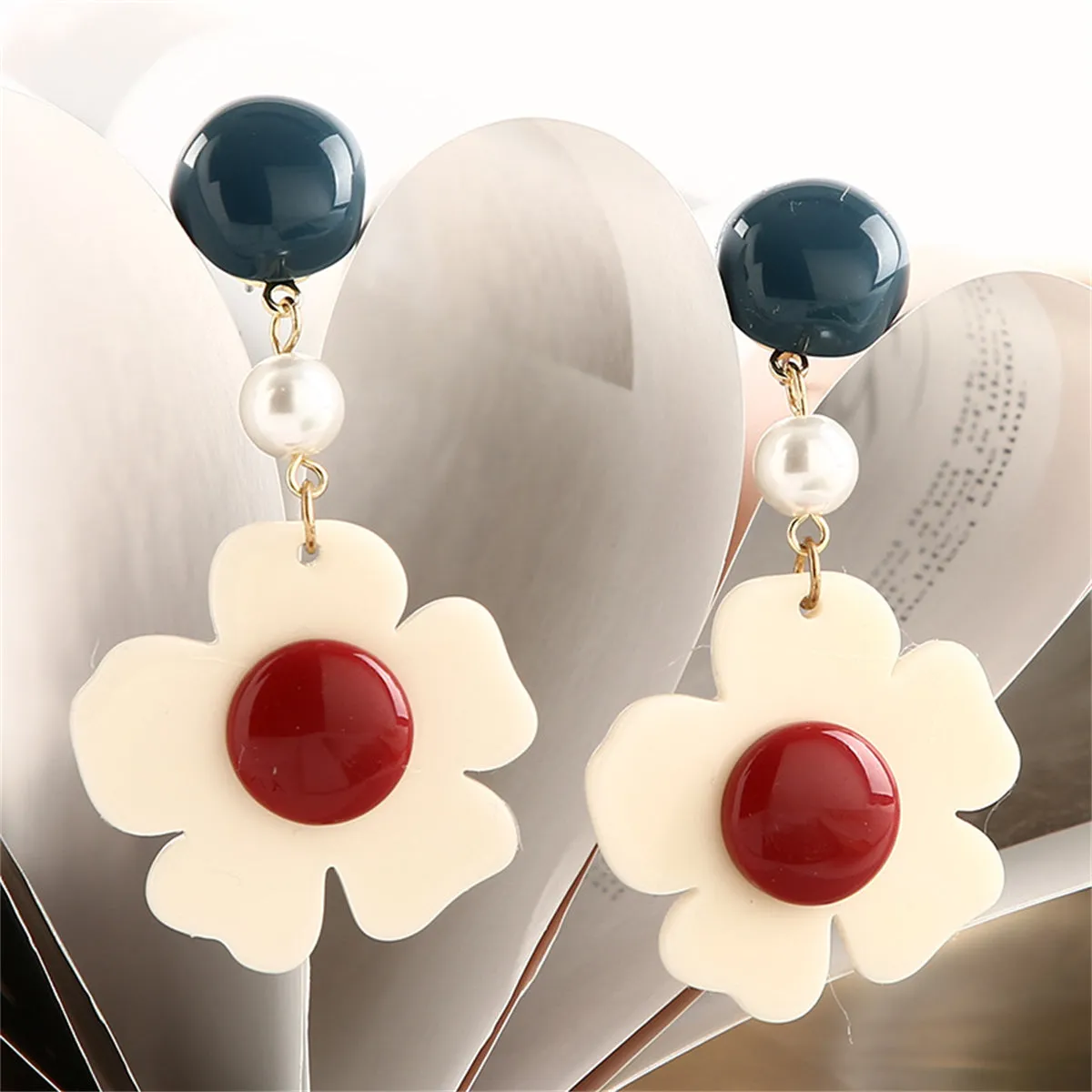 Pearl & Resin 18K Gold-Plated Flower Drop Earrings