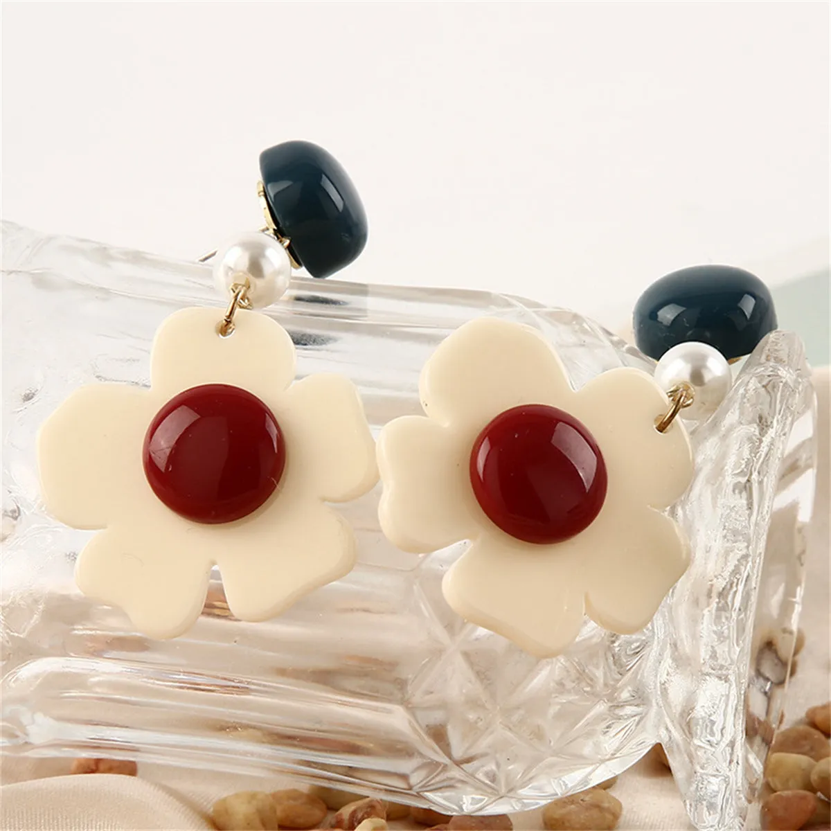 Pearl & Resin 18K Gold-Plated Flower Drop Earrings