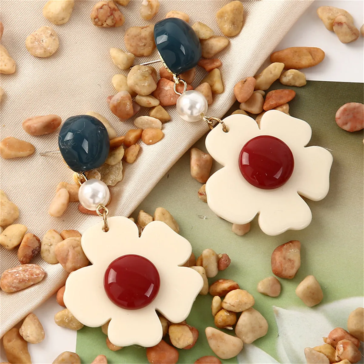 Pearl & Resin 18K Gold-Plated Flower Drop Earrings