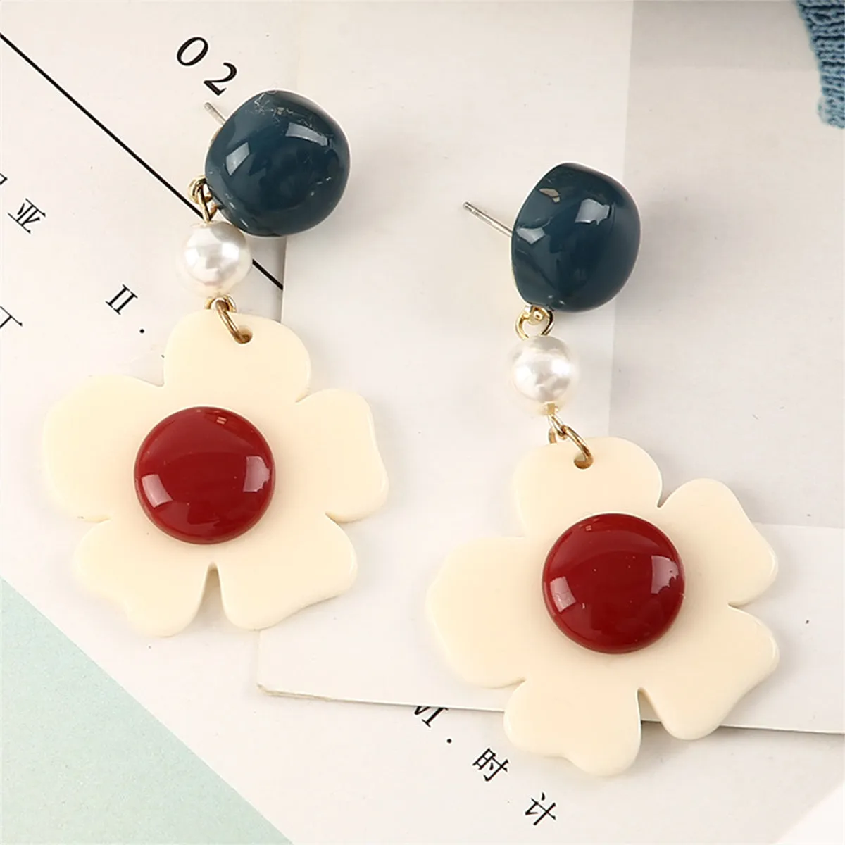 Pearl & Resin 18K Gold-Plated Flower Drop Earrings