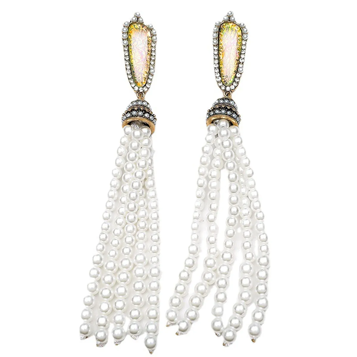 Pearl & Resin 18K Gold-Plated Tassel Drop Earrings