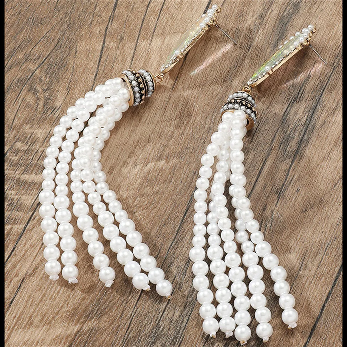 Pearl & Resin 18K Gold-Plated Tassel Drop Earrings