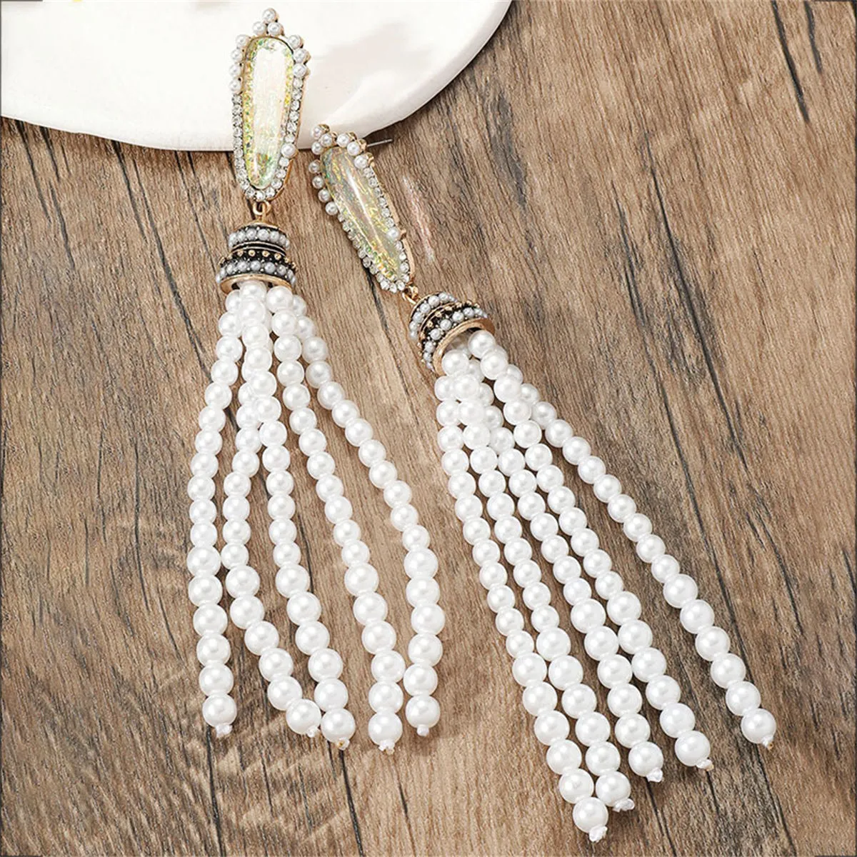 Pearl & Resin 18K Gold-Plated Tassel Drop Earrings