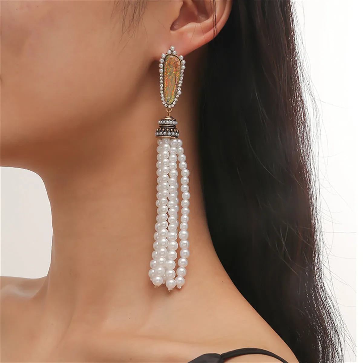 Pearl & Resin 18K Gold-Plated Tassel Drop Earrings