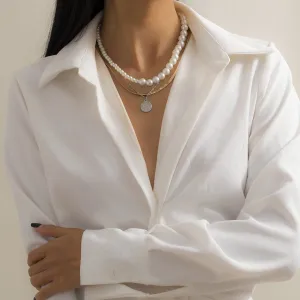 Pearl & Two-Tone Pendant Necklace Set
