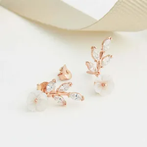 Pearl Flower Stud Earrings Sterling Silver in Rose Gold