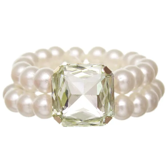 Peridot Faux Pearl Gemstone Stretch Bracelet