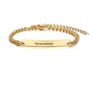 Personalize Baby Name Bracelet Chain Smooth Bangle Link Gold Tone Jewelry