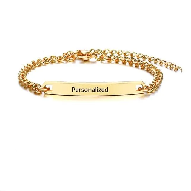 Personalize Baby Name Bracelet Chain Smooth Bangle Link Gold Tone Jewelry