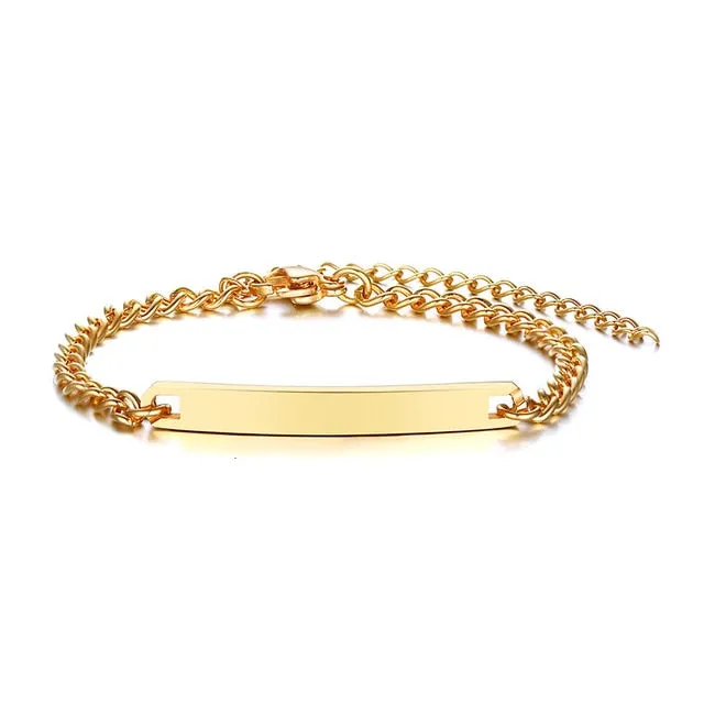 Personalize Baby Name Bracelet Chain Smooth Bangle Link Gold Tone Jewelry