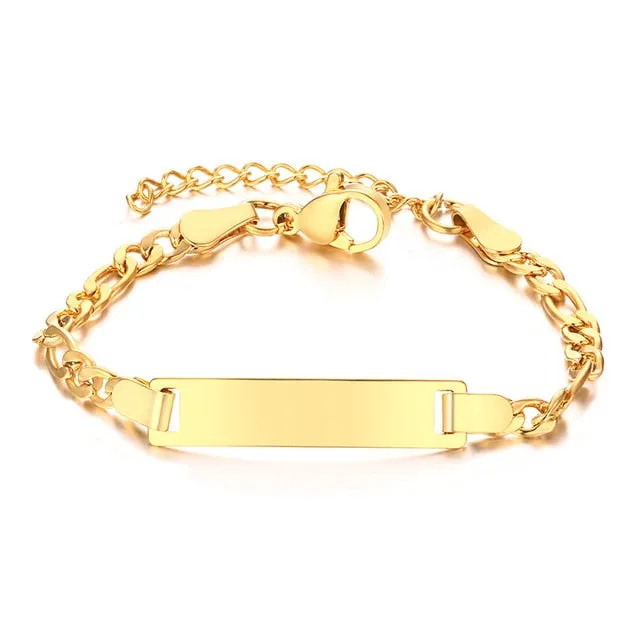 Personalize Baby Name Bracelet Chain Smooth Bangle Link Gold Tone Jewelry