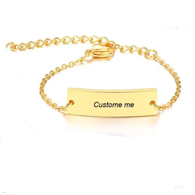 Personalize Baby Name Bracelet Chain Smooth Bangle Link Gold Tone Jewelry
