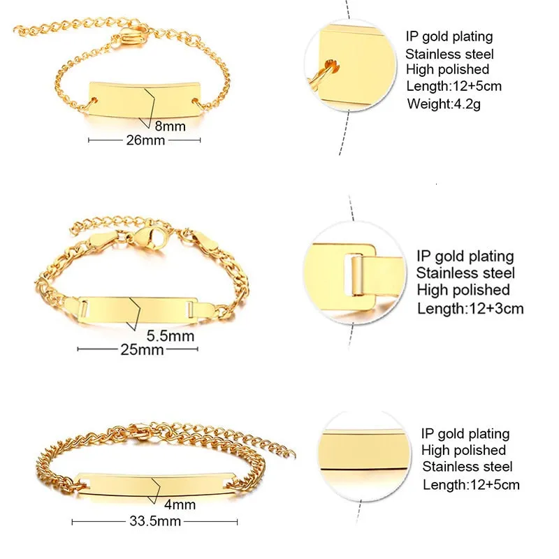 Personalize Baby Name Bracelet Chain Smooth Bangle Link Gold Tone Jewelry