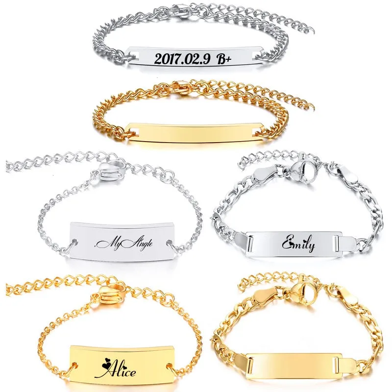 Personalize Baby Name Bracelet Chain Smooth Bangle Link Gold Tone Jewelry