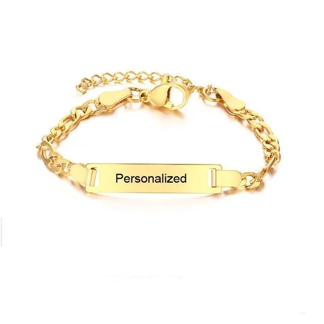 Personalize Baby Name Bracelet Chain Smooth Bangle Link Gold Tone Jewelry