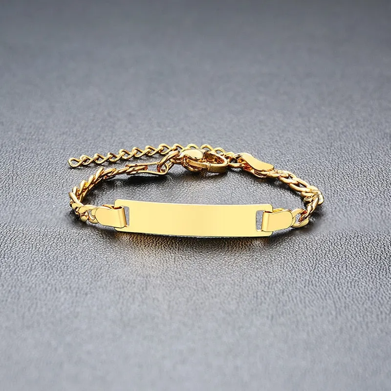 Personalize Baby Name Bracelet Chain Smooth Bangle Link Gold Tone Jewelry