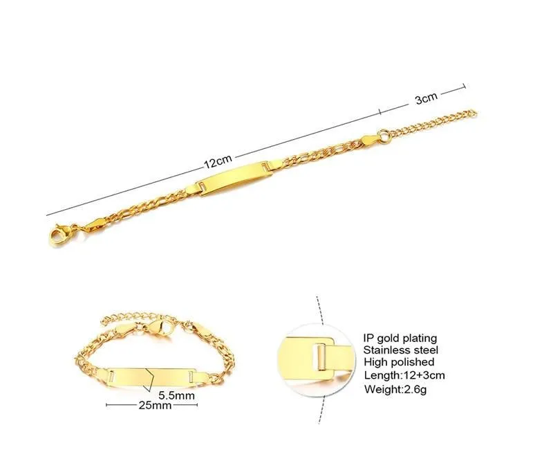 Personalize Baby Name Bracelet Chain Smooth Bangle Link Gold Tone Jewelry