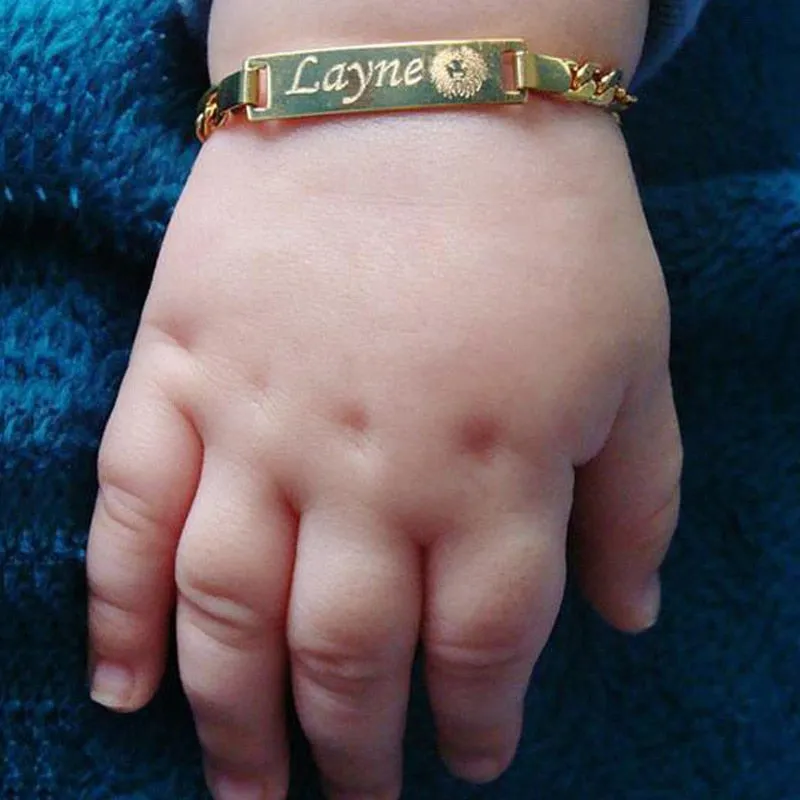Personalize Baby Name Bracelet Chain Smooth Bangle Link Gold Tone Jewelry
