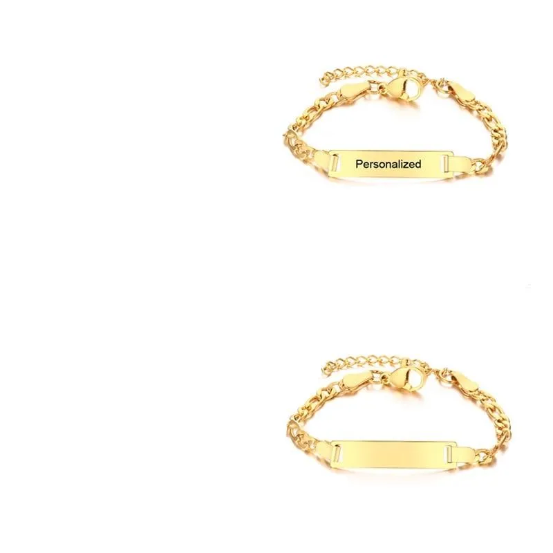 Personalize Baby Name Bracelet Chain Smooth Bangle Link Gold Tone Jewelry
