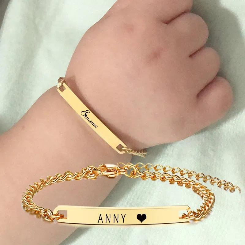 Personalize Baby Name Bracelet Chain Smooth Bangle Link Gold Tone Jewelry